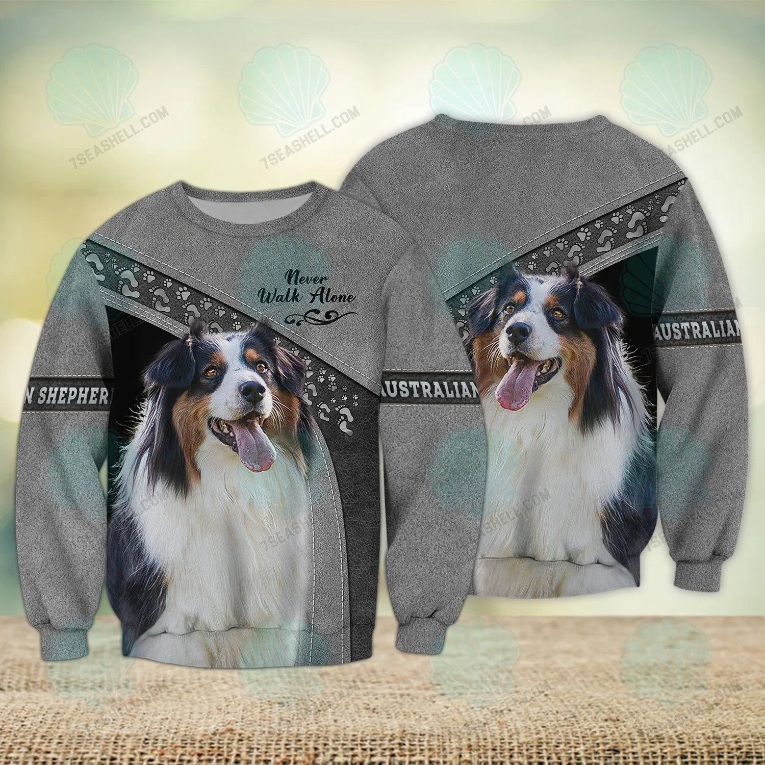 Australian Shepherd Love Grey Never Walk Alone 3D Full Print Sweatshirt Christmas Shirts