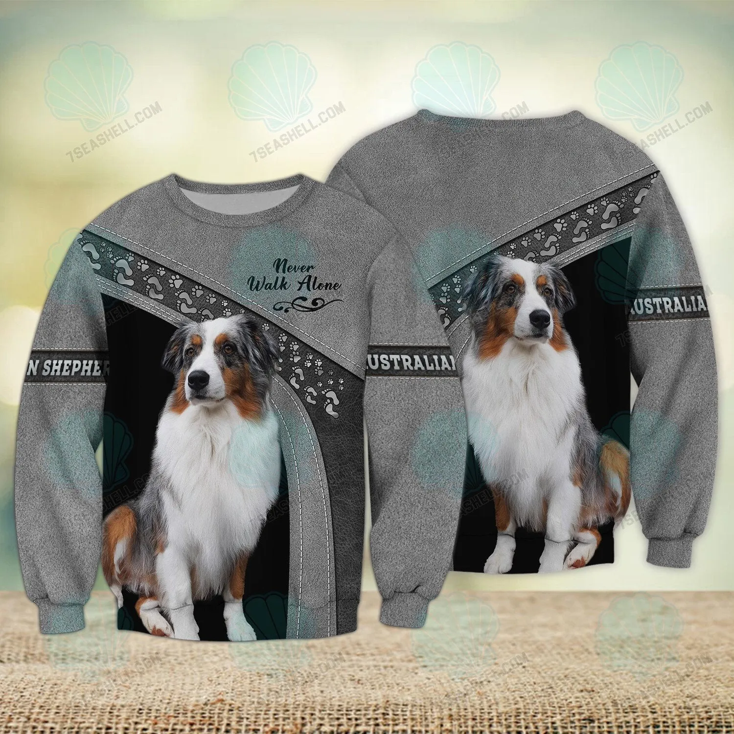 Australian Shepherd Love Grey Never Walk Alone 3D Full Print Sweatshirt Christmas Shirts