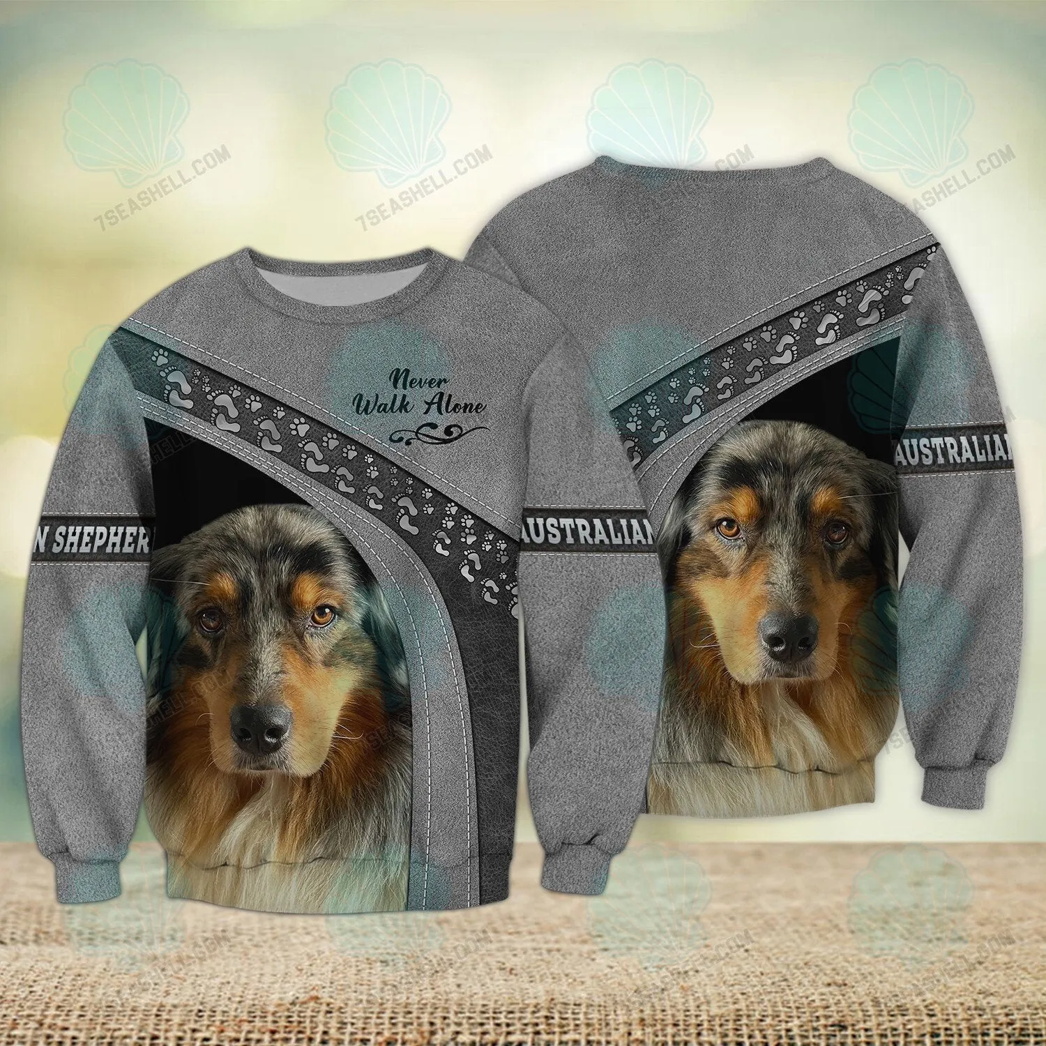 Australian Shepherd Love Grey Never Walk Alone 3D Full Print Sweatshirt Christmas Shirts