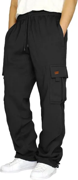 Baggy Cargo Pants Men Elastic Waist Open Bottom Sweatpants Loose Fit Lightweight Hiking Work Pants Multi Pockets