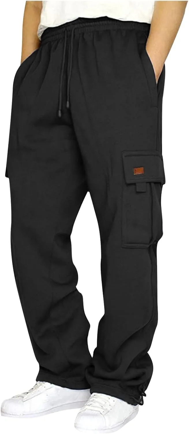 Baggy Cargo Pants Men Elastic Waist Open Bottom Sweatpants Loose Fit Lightweight Hiking Work Pants Multi Pockets