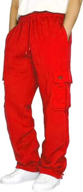 Baggy Cargo Pants Men Elastic Waist Open Bottom Sweatpants Loose Fit Lightweight Hiking Work Pants Multi Pockets