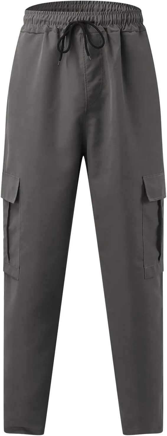 Baggy Cargo Sweatpants for Men Streetwear Oversized Joggers Drawstring Waist   Side Zipper Pockets Loose Fit Hip