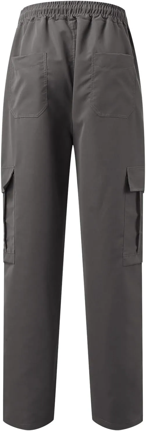 Baggy Cargo Sweatpants for Men Streetwear Oversized Joggers Drawstring Waist   Side Zipper Pockets Loose Fit Hip