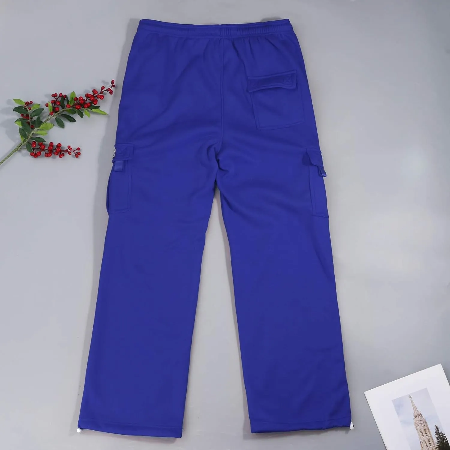 Cargo Sweatpants for Men Fleece Plus Size Hiking Joggers with Pockets Casual Open Bottom Baggy Athletic Pants