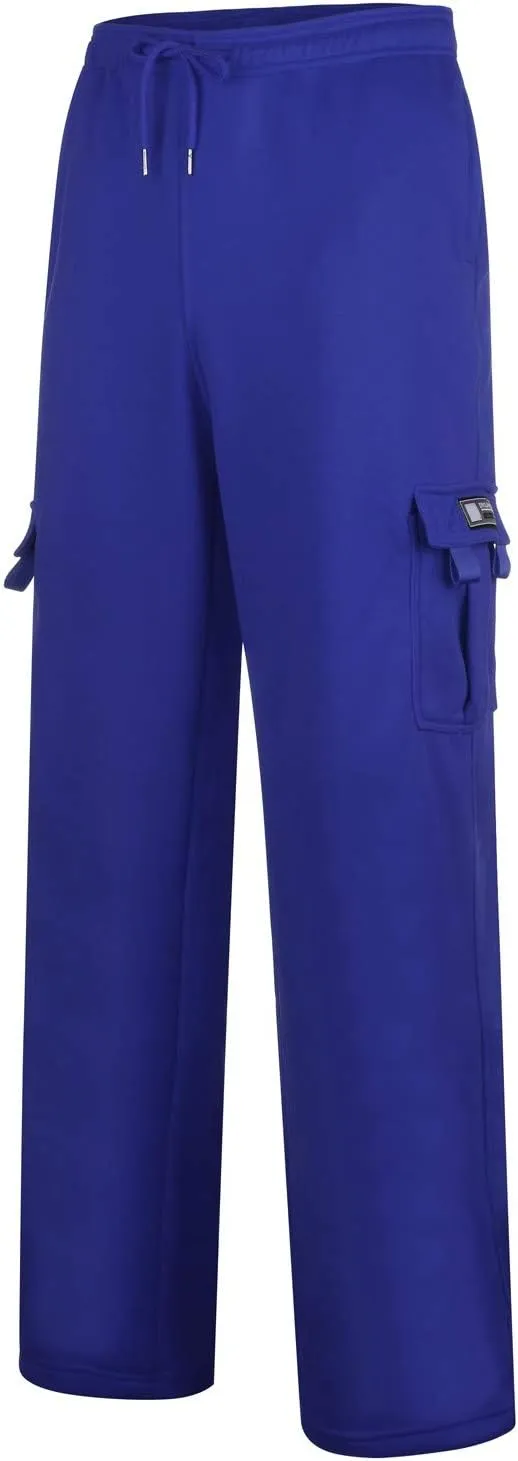 Cargo Sweatpants for Men Fleece Plus Size Hiking Joggers with Pockets Casual Open Bottom Baggy Athletic Pants