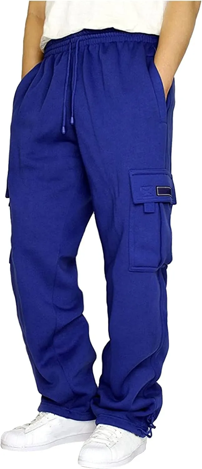 Cargo Sweatpants for Men Fleece Plus Size Hiking Joggers with Pockets Casual Open Bottom Baggy Athletic Pants