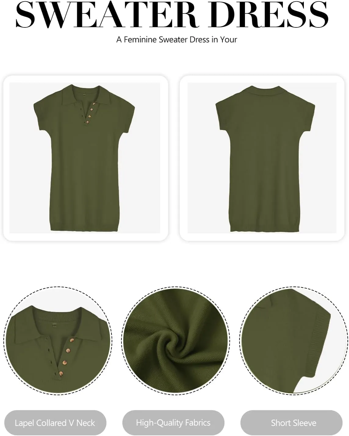 Chulianyouhuo Women's Short Sleeve Summer Knit Dress 2025 Casual Button Down Mini Loose Pullover Sweater Dress