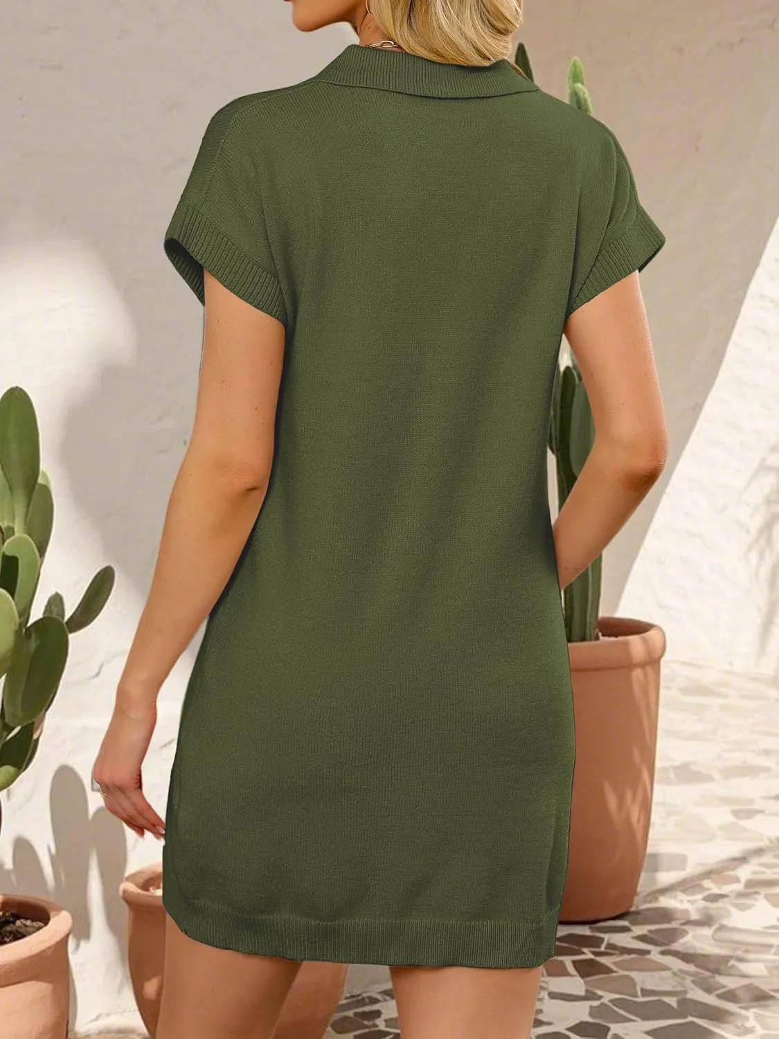 Chulianyouhuo Women's Short Sleeve Summer Knit Dress 2025 Casual Button Down Mini Loose Pullover Sweater Dress