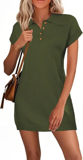 Chulianyouhuo Women's Short Sleeve Summer Knit Dress 2025 Casual Button Down Mini Loose Pullover Sweater Dress