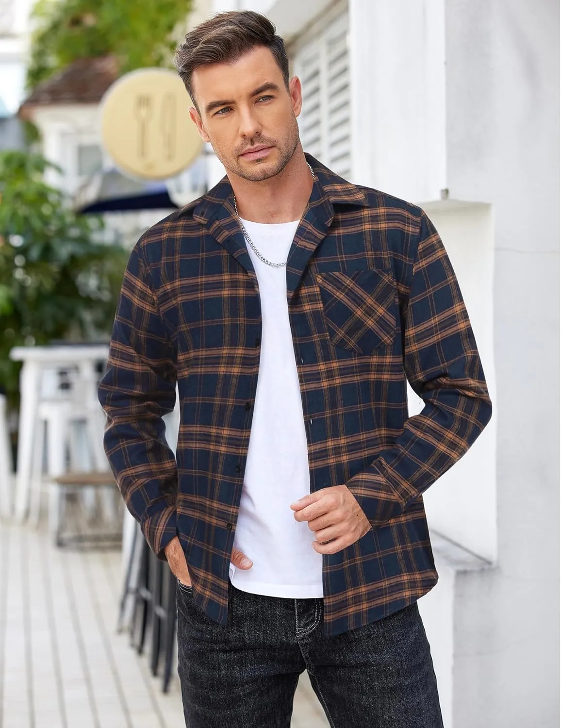 COOFANDY Men's Flannel Shirts Long Sleeve Button Down Plaid Shirt Lightweight Shirt Jacket