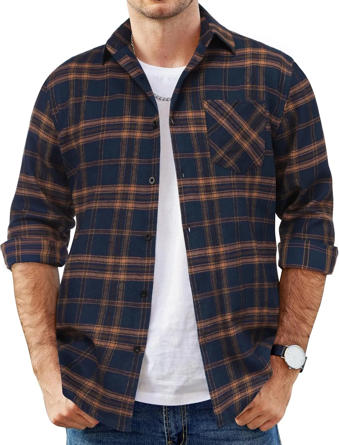 COOFANDY Men's Flannel Shirts Long Sleeve Button Down Plaid Shirt Lightweight Shirt Jacket