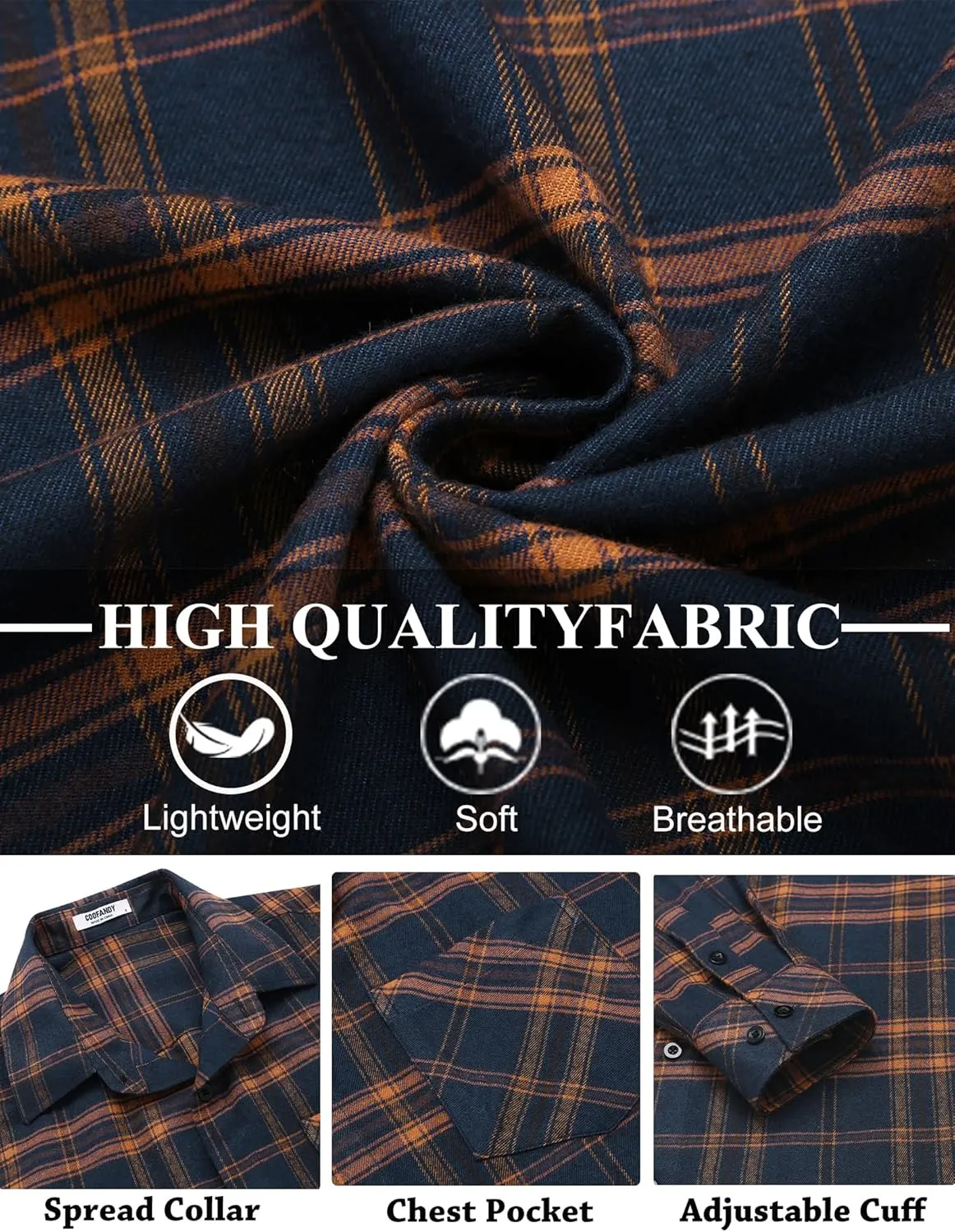 COOFANDY Men's Flannel Shirts Long Sleeve Button Down Plaid Shirt Lightweight Shirt Jacket