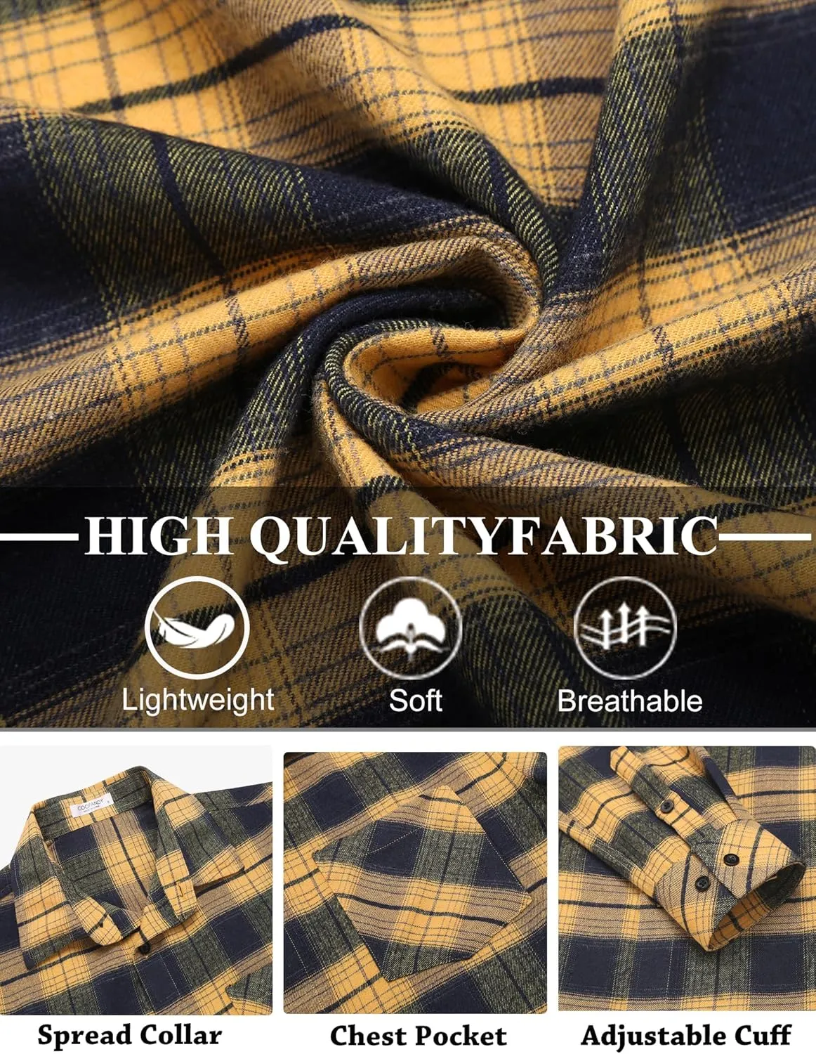 COOFANDY Men's Flannel Shirts Long Sleeve Button Down Plaid Shirt Lightweight Shirt Jacket