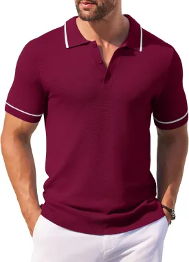 COOFANDY Men's Knit Polo Shirts Casual Short Sleeve Button Down Shirts Crochet Classic Golf Polo Collared Shirts