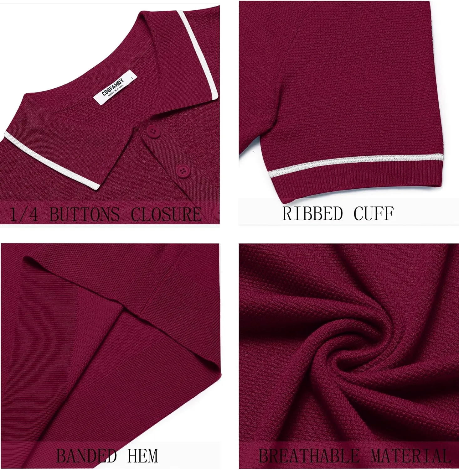 COOFANDY Men's Knit Polo Shirts Casual Short Sleeve Button Down Shirts Crochet Classic Golf Polo Collared Shirts