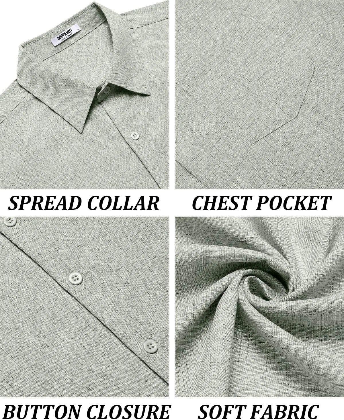COOFANDY Men's Short Sleeve Button Down Shirt Casual Linen Shirts Summer Beach Vacation Shirt with Pocket
