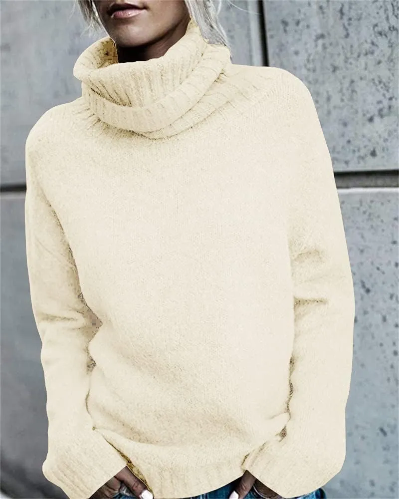 FISACE Womens Oversized Turtleneck Pullover Sweater Cable Knit Long Sleeve Sweater Tops