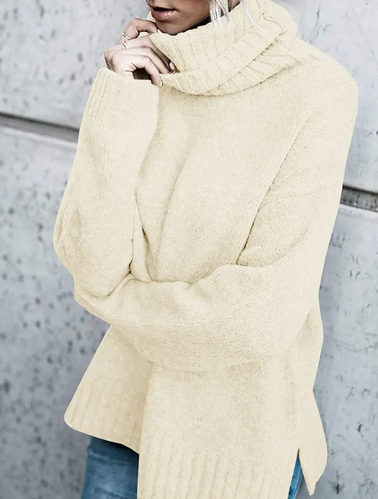 FISACE Womens Oversized Turtleneck Pullover Sweater Cable Knit Long Sleeve Sweater Tops
