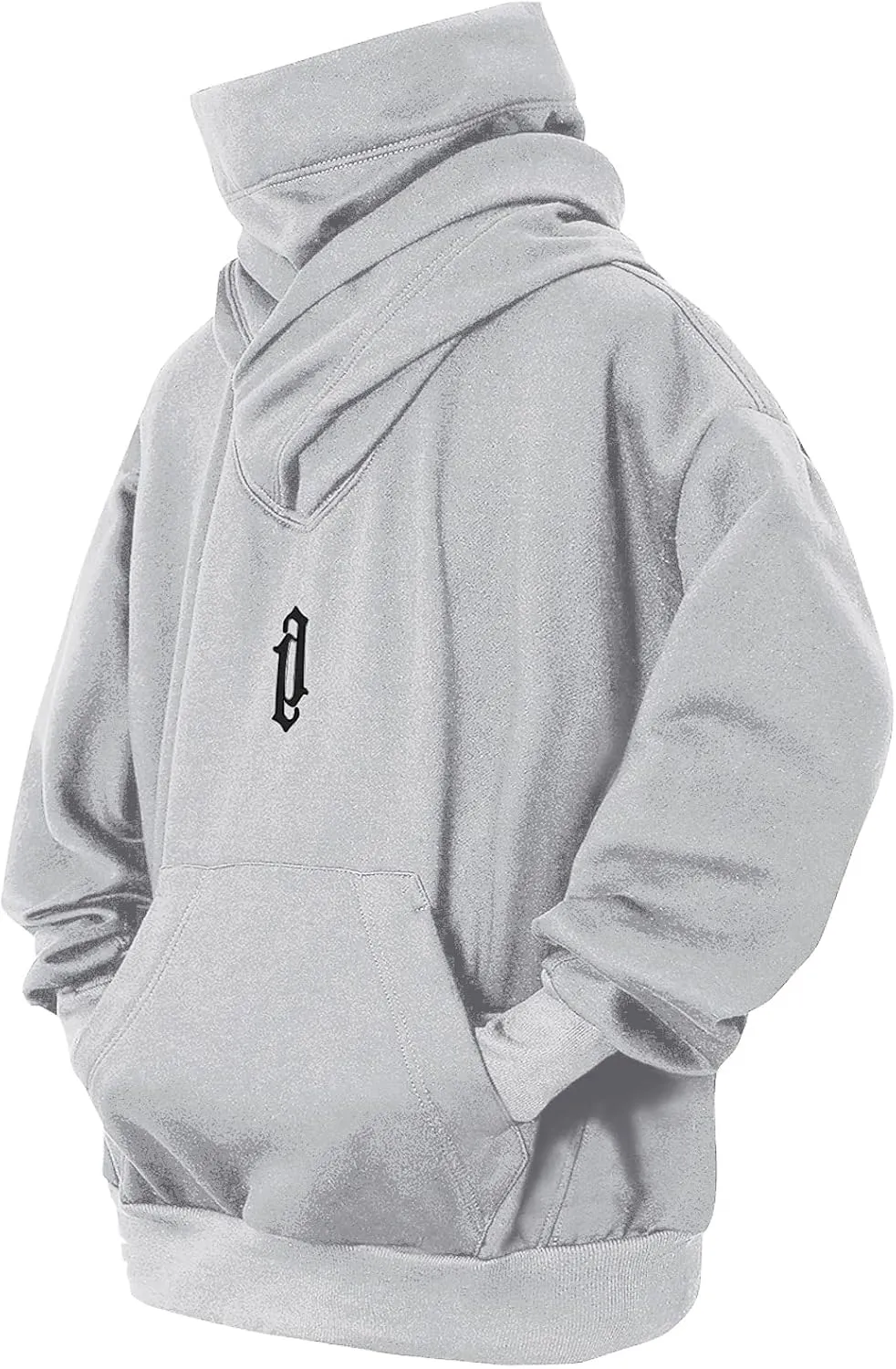 Fleece Hoodies for Men Cowl Neck Sweatshirts Casual Pullover Fall Winter Loose Fit Tops with Embroidery
