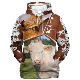 Funny Charolais Farm In The Fall Hoodie, Premium Hoodie For Farm Cow Lover