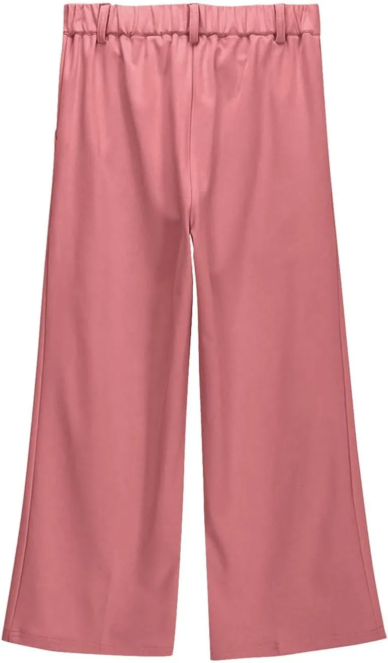 Girls School Uniform Long Pants Preppy Buttons High Waist Baggy Wide Leg Trousers Teen Formal Casual Dress Pants