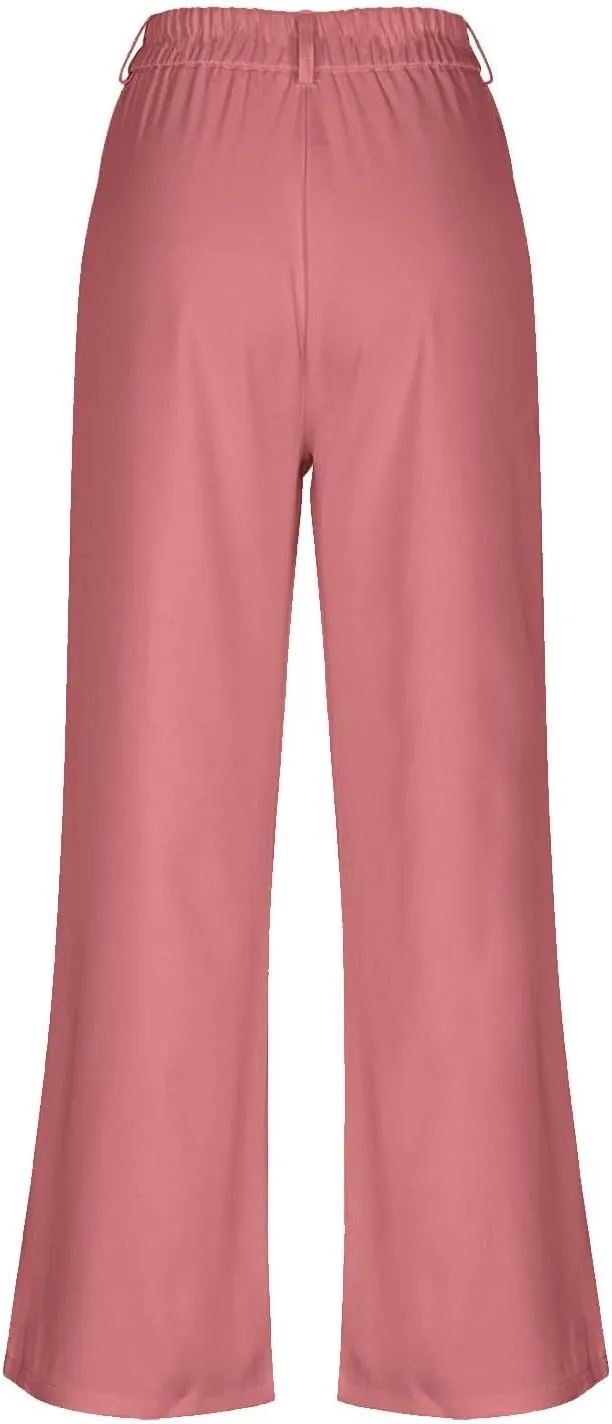 Girls School Uniform Long Pants Preppy Buttons High Waist Baggy Wide Leg Trousers Teen Formal Casual Dress Pants