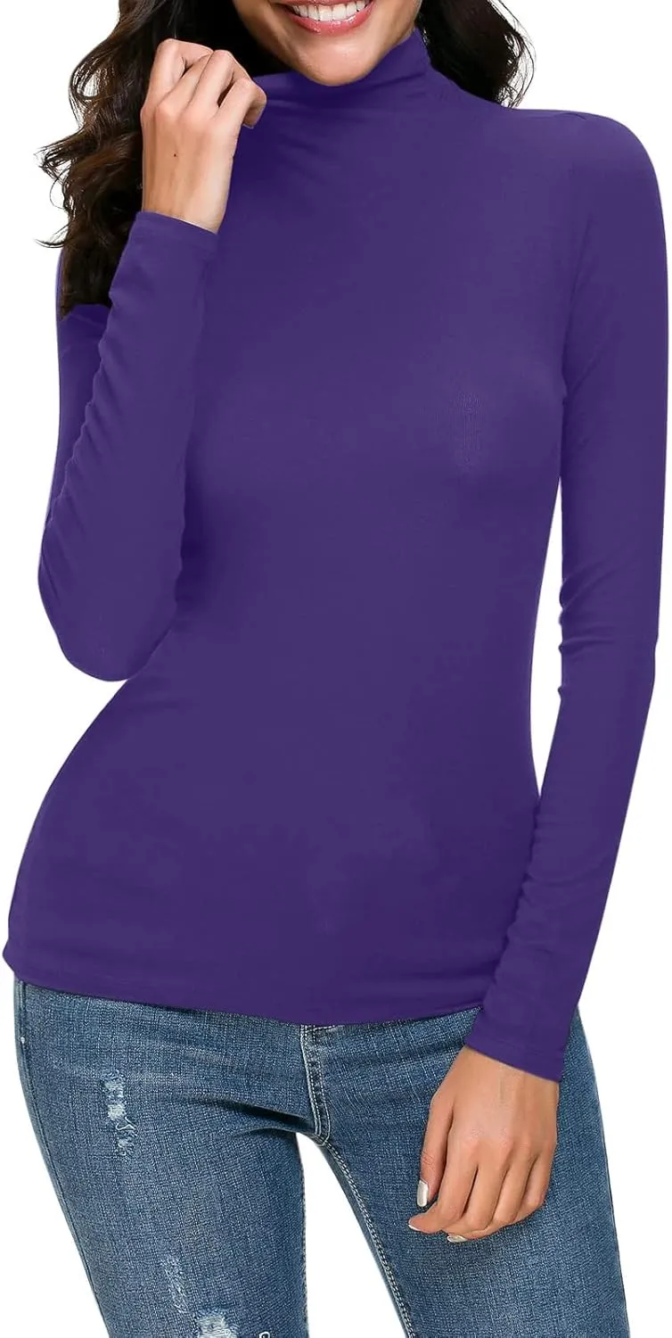 GOKKILRW Womens Mock Neck Long Sleeve Tops Slim Fitted Turtleneck Basic Pullovers Fall Winter Thermal Solid Base Layer Shirts