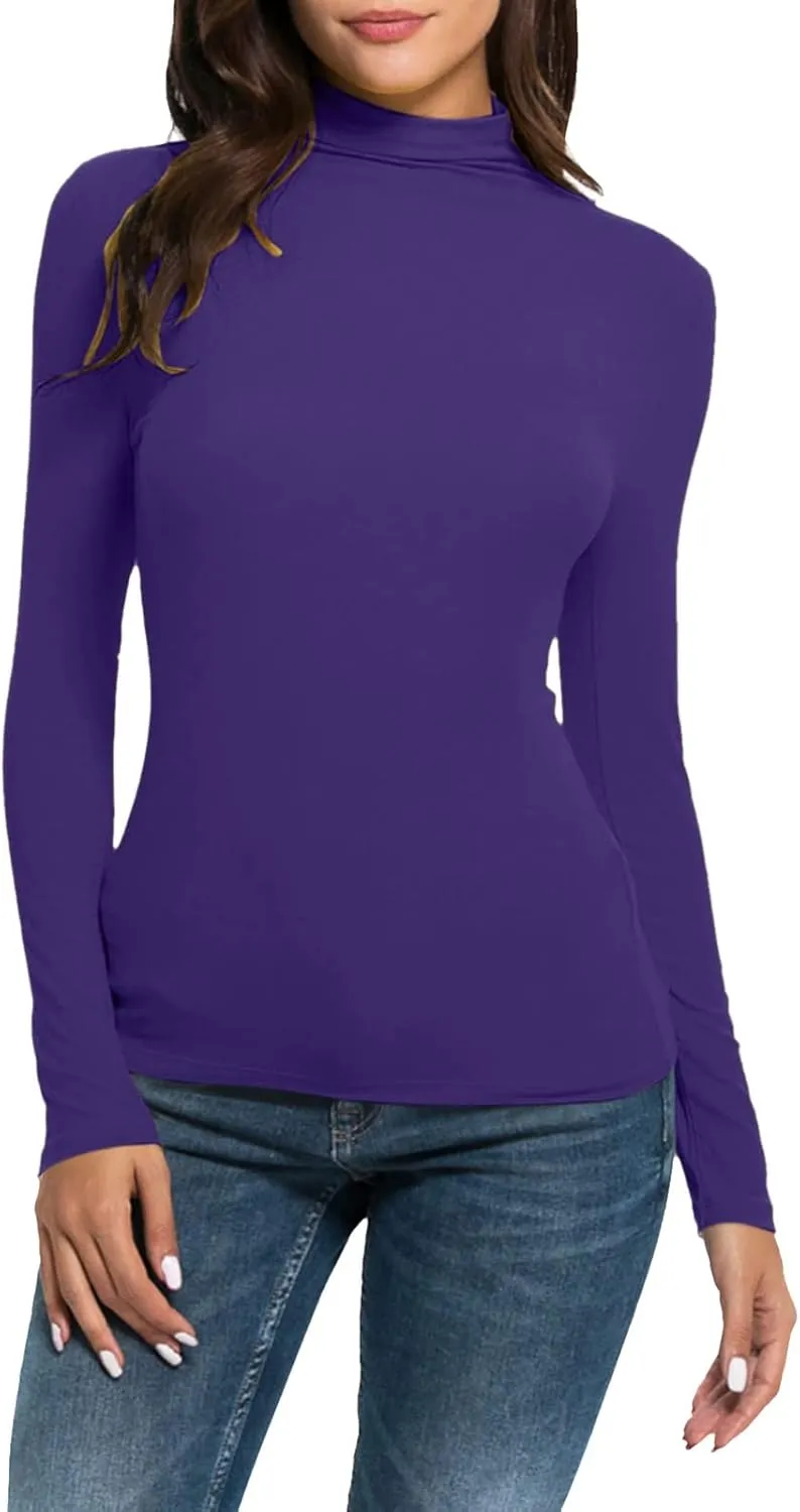 GOKKILRW Womens Mock Neck Long Sleeve Tops Slim Fitted Turtleneck Basic Pullovers Fall Winter Thermal Solid Base Layer Shirts