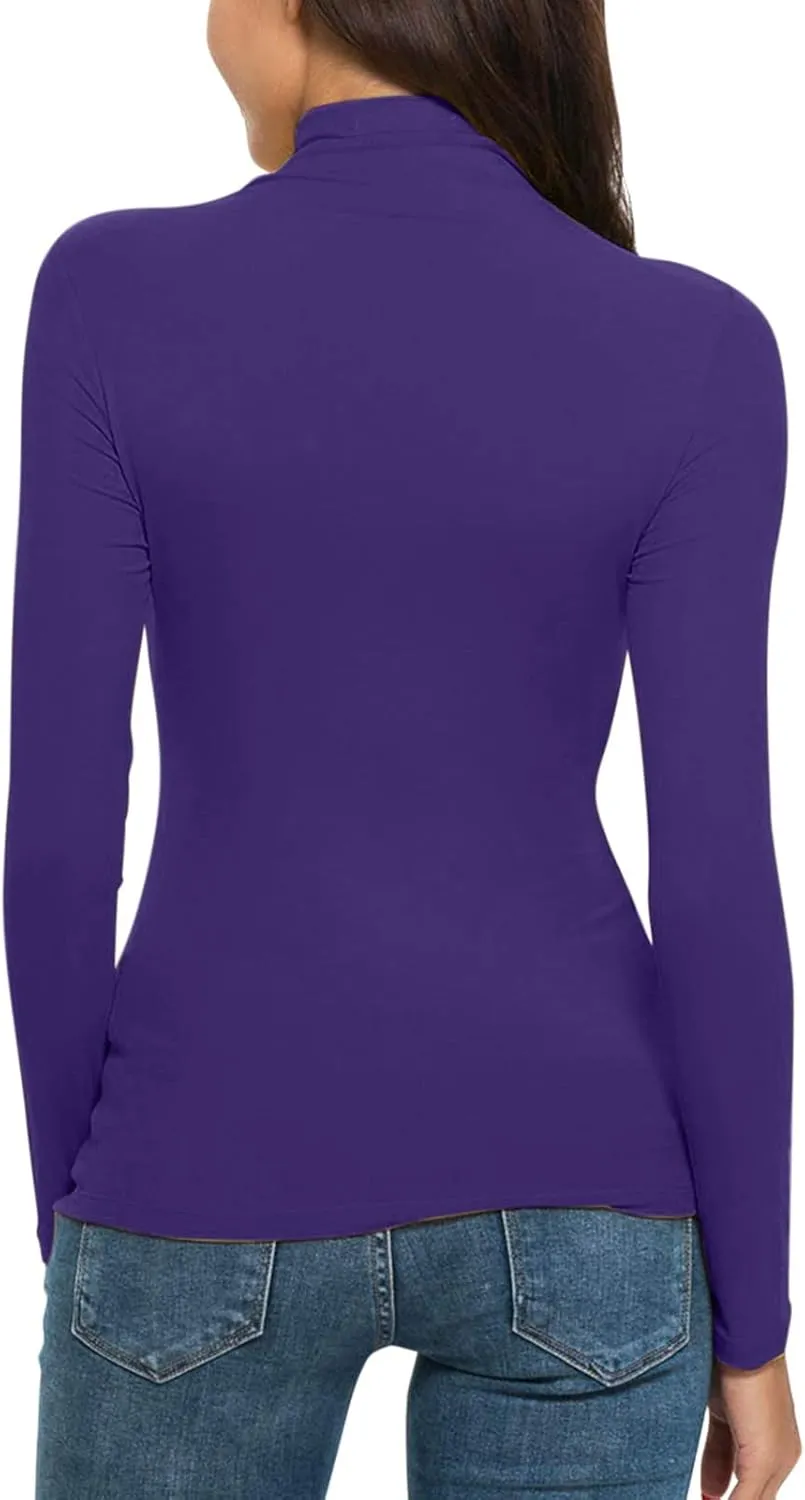 GOKKILRW Womens Mock Neck Long Sleeve Tops Slim Fitted Turtleneck Basic Pullovers Fall Winter Thermal Solid Base Layer Shirts