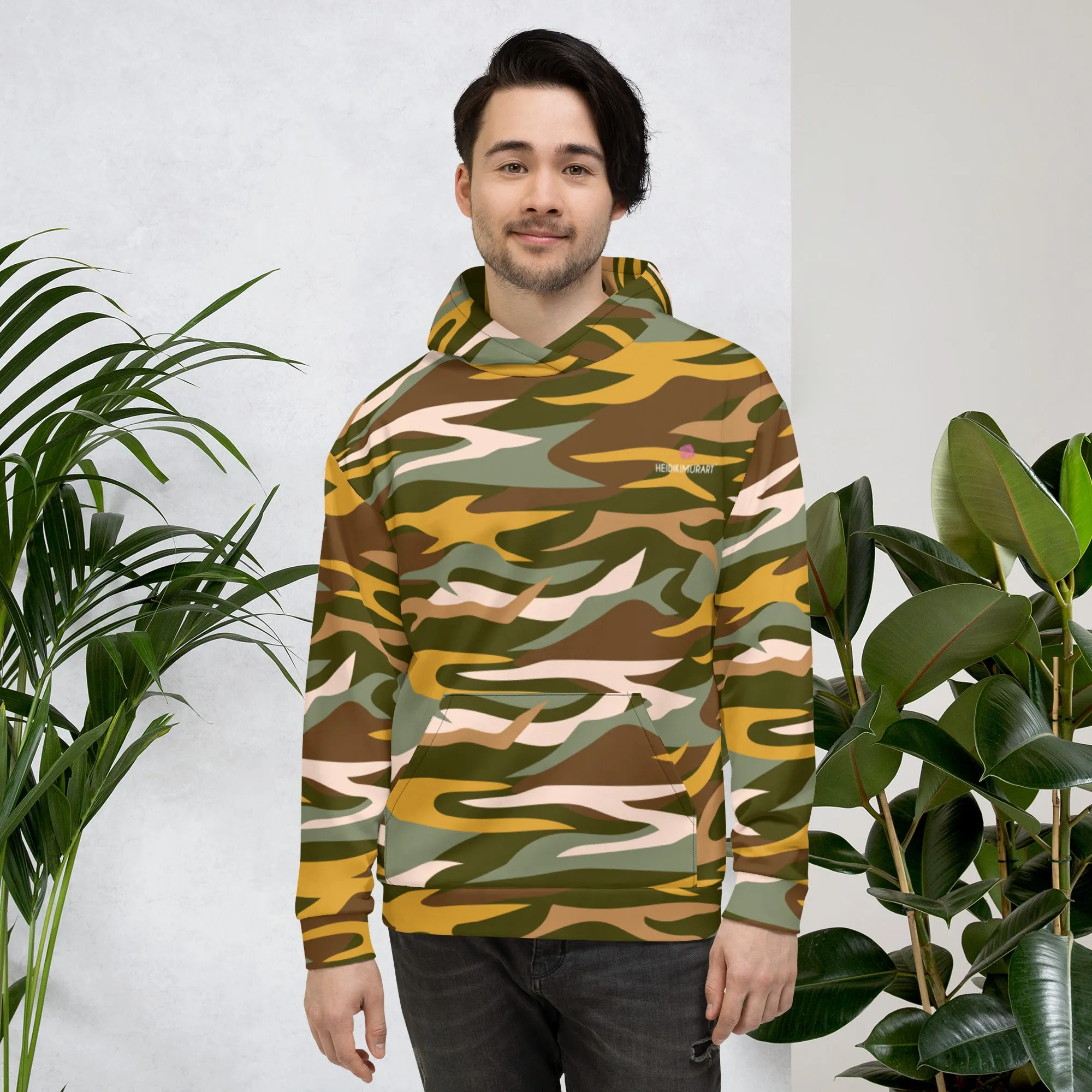 Green Orange Camo Unisex Hoodie, Camouflaged Army Military Print Best Men's or Women's Hoodies - Made in USA/EU/MX