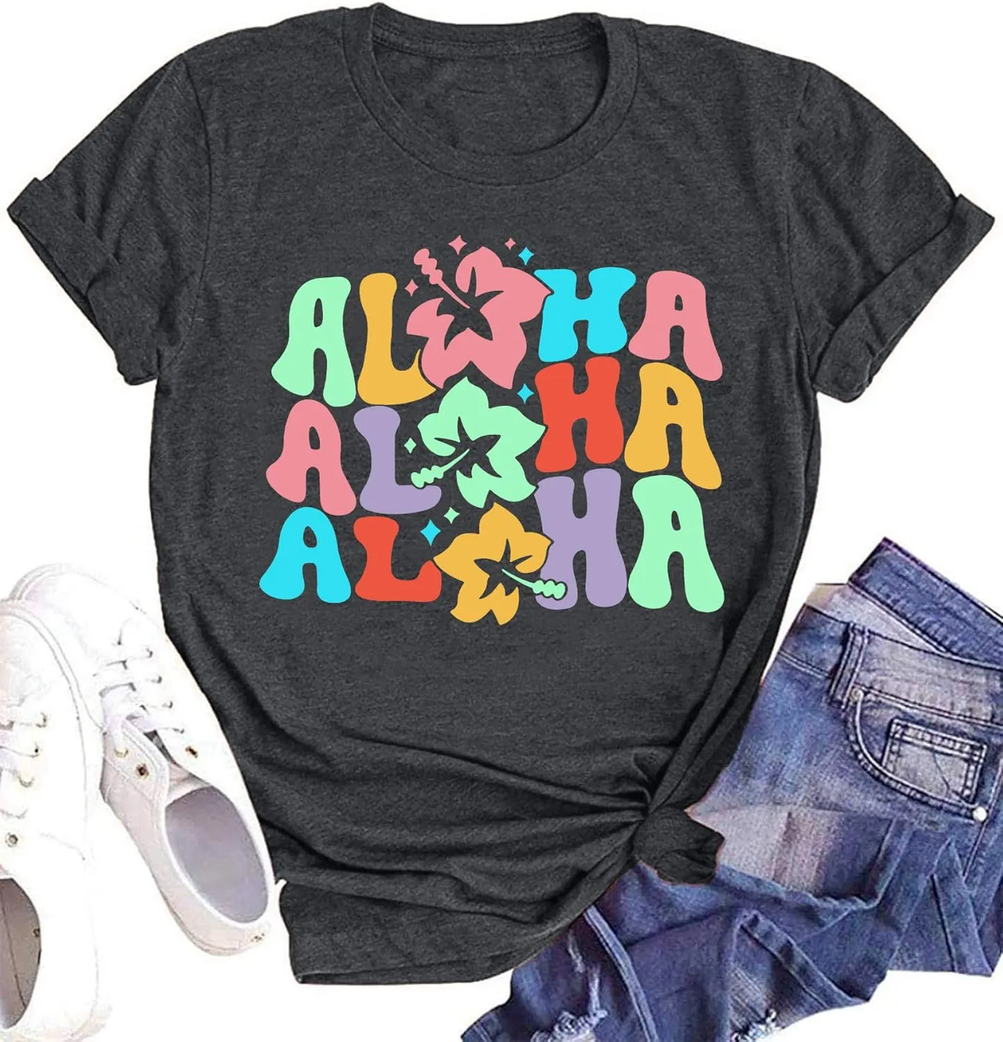 hohololo Hawaiian Shirts for Women Aloha Flower Shirt Ohana Means Family Tee Summer Beach Hawaii Trip Shirt