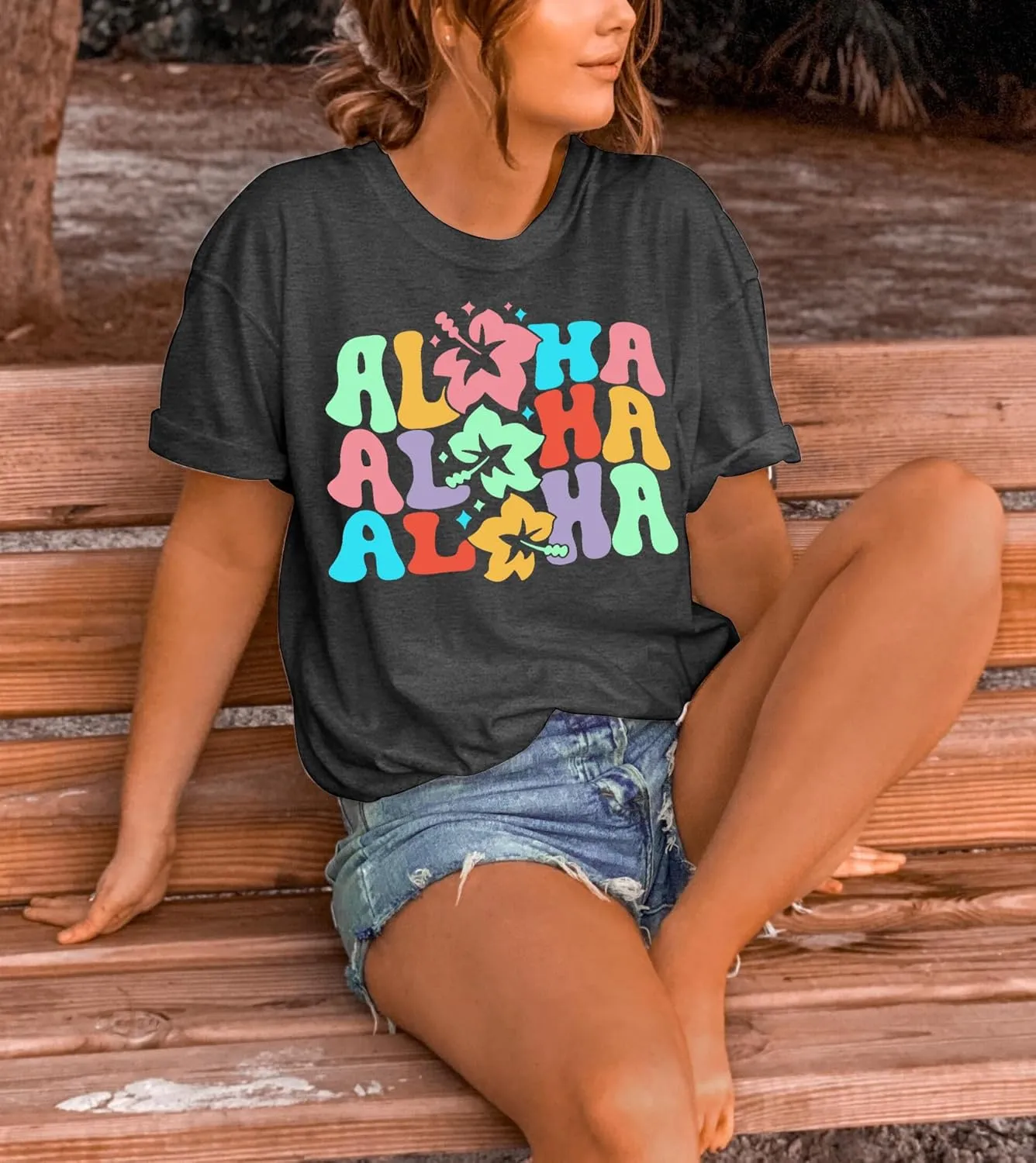 hohololo Hawaiian Shirts for Women Aloha Flower Shirt Ohana Means Family Tee Summer Beach Hawaii Trip Shirt
