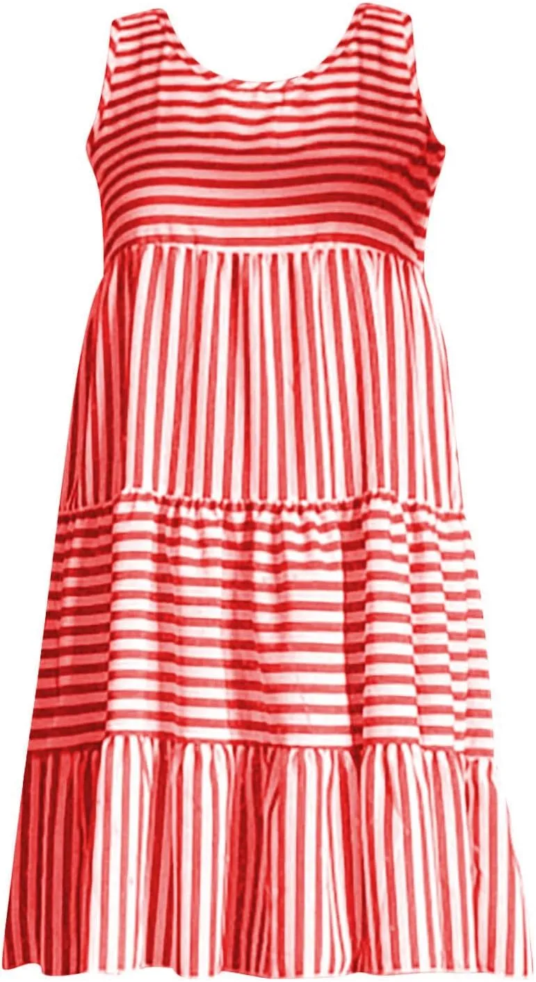 JOAU Women's Summer Boho Striped Print Mini Tank Dress Beach Vacation Casual Sleeveless Tiered Ruffle Swing A Line Sundress