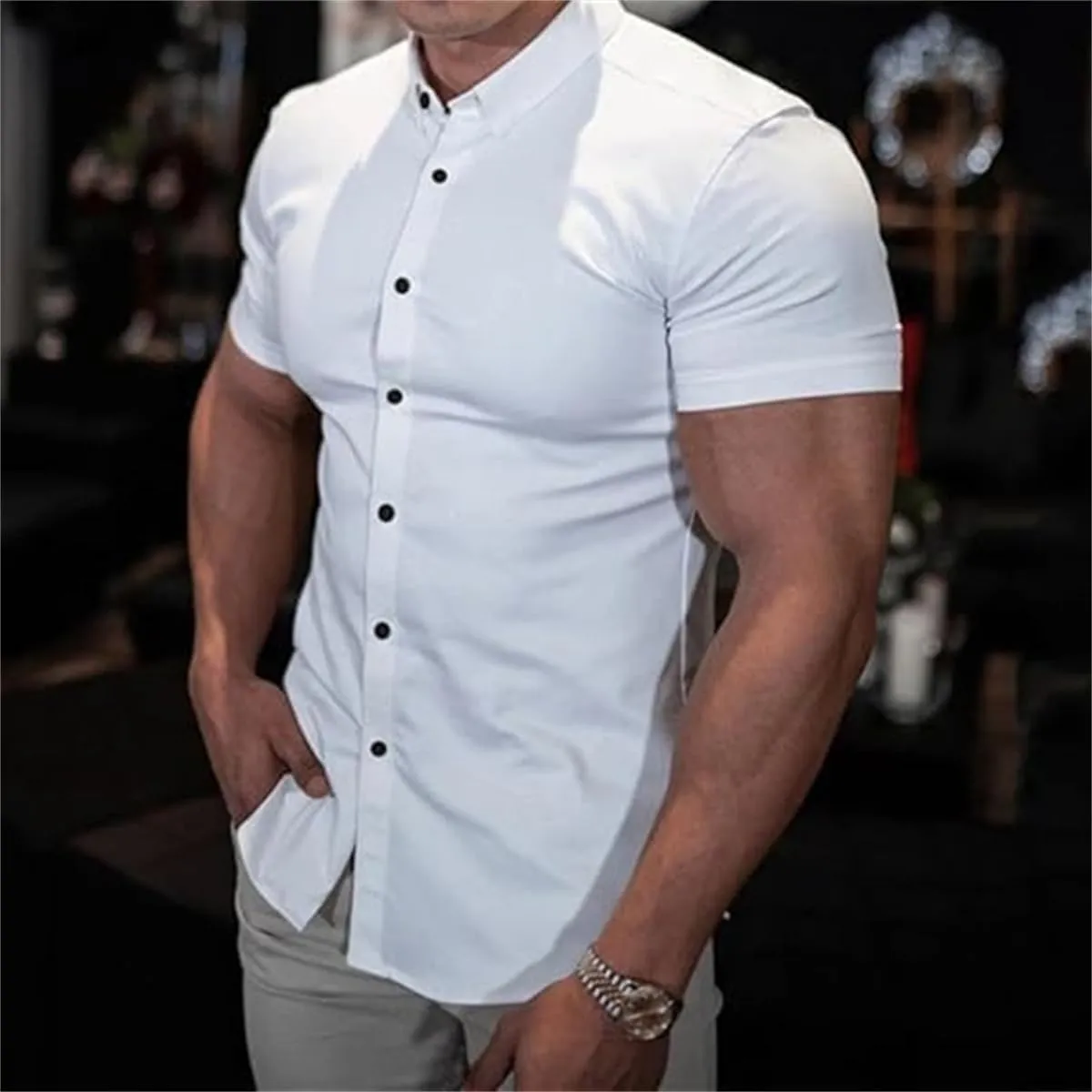 Literalous Shirt, Men's Stretch Non-Iron Anti-Wrinkle Shirt, Super Stretchy Quick-Drying Short Sleeve Breathable Shirts