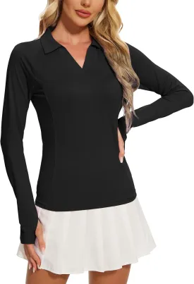 MathCat Women's Long Sleeve Golf Shirts UPF50  Quickly Dry Tennis Polo Lightweight Sports Athletic Tops