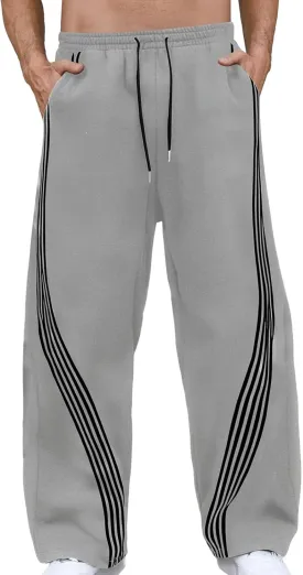 Men's Baggy Sweatpants Striped Side Drawstring Waist Track Pants Open Bottom Wide Leg Lounge Trousers Streetwear