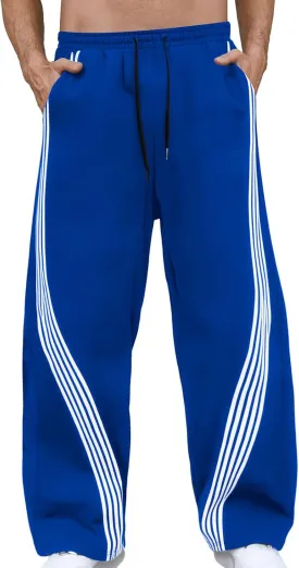 Men's Baggy Sweatpants Striped Side Drawstring Waist Track Pants Open Bottom Wide Leg Lounge Trousers Streetwear