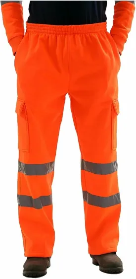Men's Fleece Hi Vis Viz Cargo Pants Enhanced Visibility Joggers Safety Reflective Strip Work Trousers with Pockets