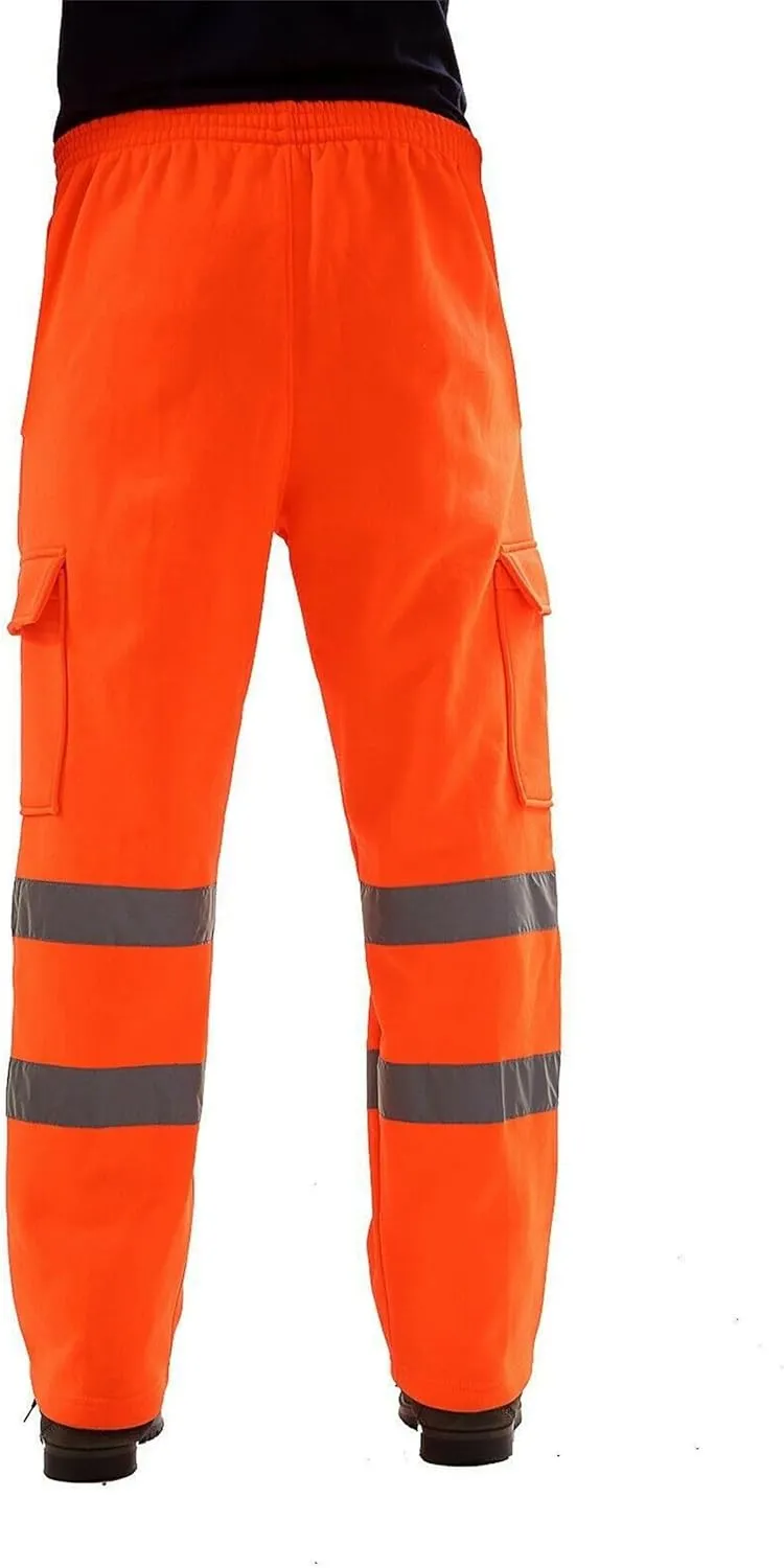 Men's Fleece Hi Vis Viz Cargo Pants Enhanced Visibility Joggers Safety Reflective Strip Work Trousers with Pockets