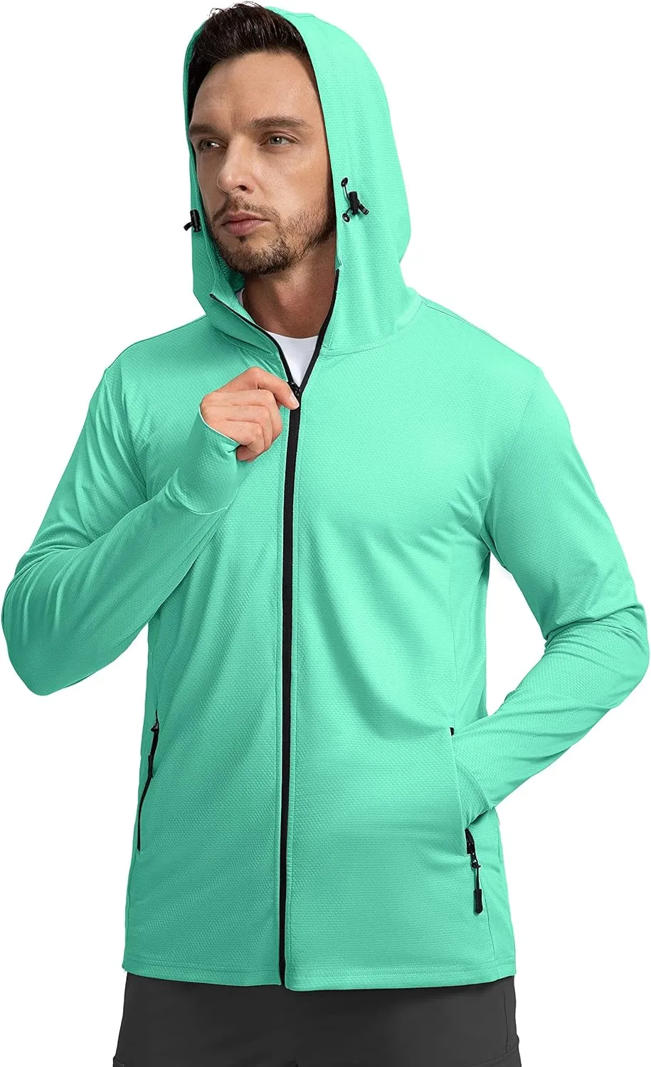 Men's UPF 50  Light Jacket Full Zip Sun Protection Hoodie Long Sleeve Sun Shirts for Men Hiking Fishing Zip Pockets