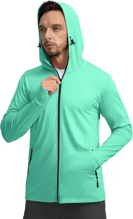 Men's UPF 50  Light Jacket Full Zip Sun Protection Hoodie Long Sleeve Sun Shirts for Men Hiking Fishing Zip Pockets