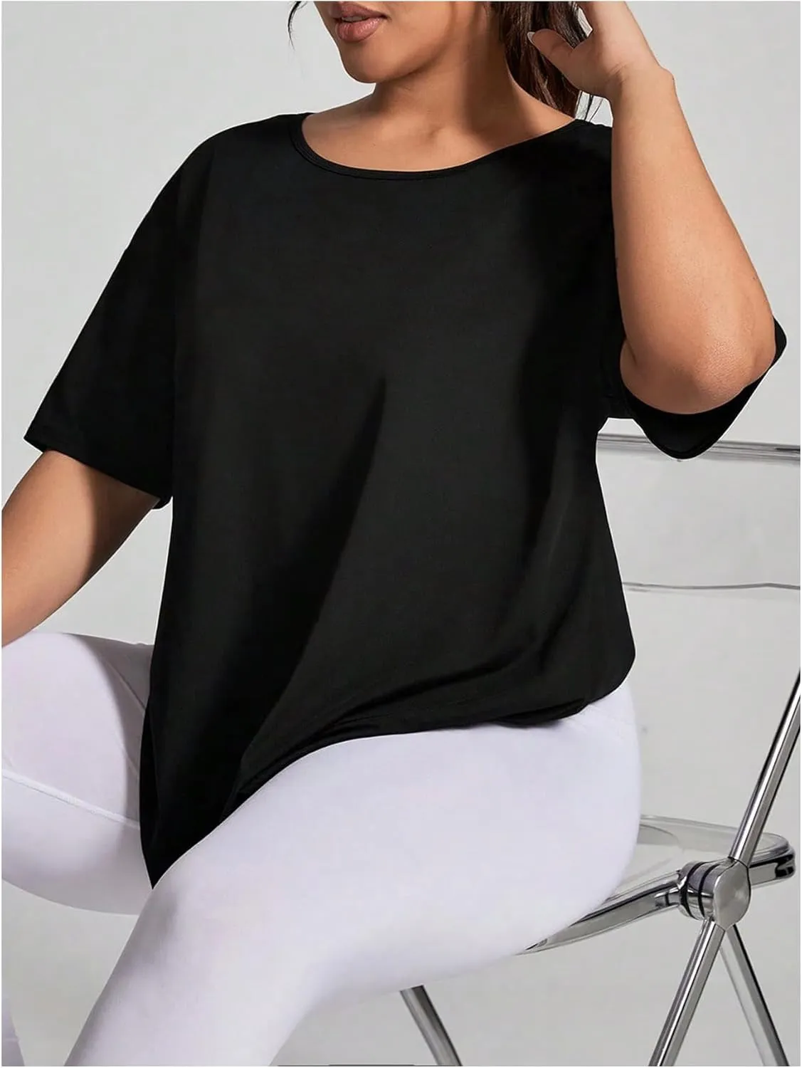 OYOANGLE Women's Plus Size Open Back Workout Tops Short Sleeve Criss Cross T-Shirts Athletic Gym Tee Top