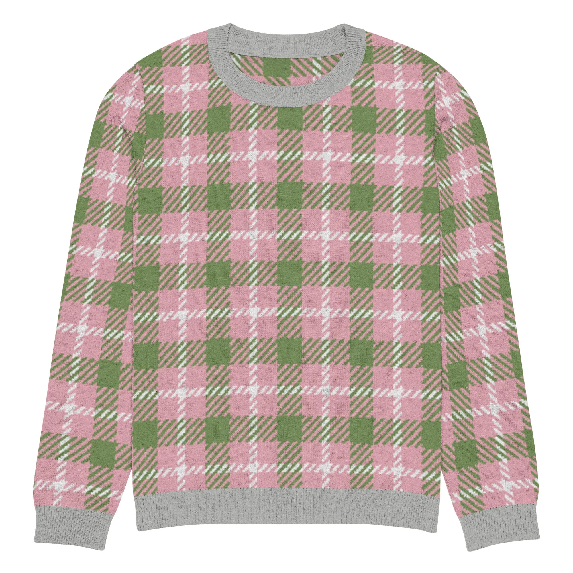 Pink Patriot Plaid Knitted Crewneck Sweater