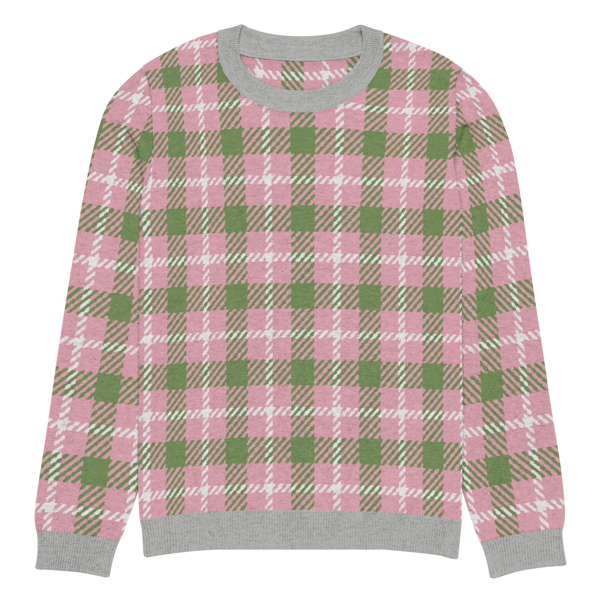 Pink Patriot Plaid Knitted Crewneck Sweater