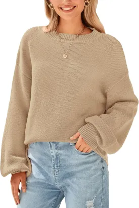 PRETTYGARDEN Women's 2024 Winter Chunky Knit Sweater Casual Long Lantern Sleeve Crewneck Pullover Jumper Tops