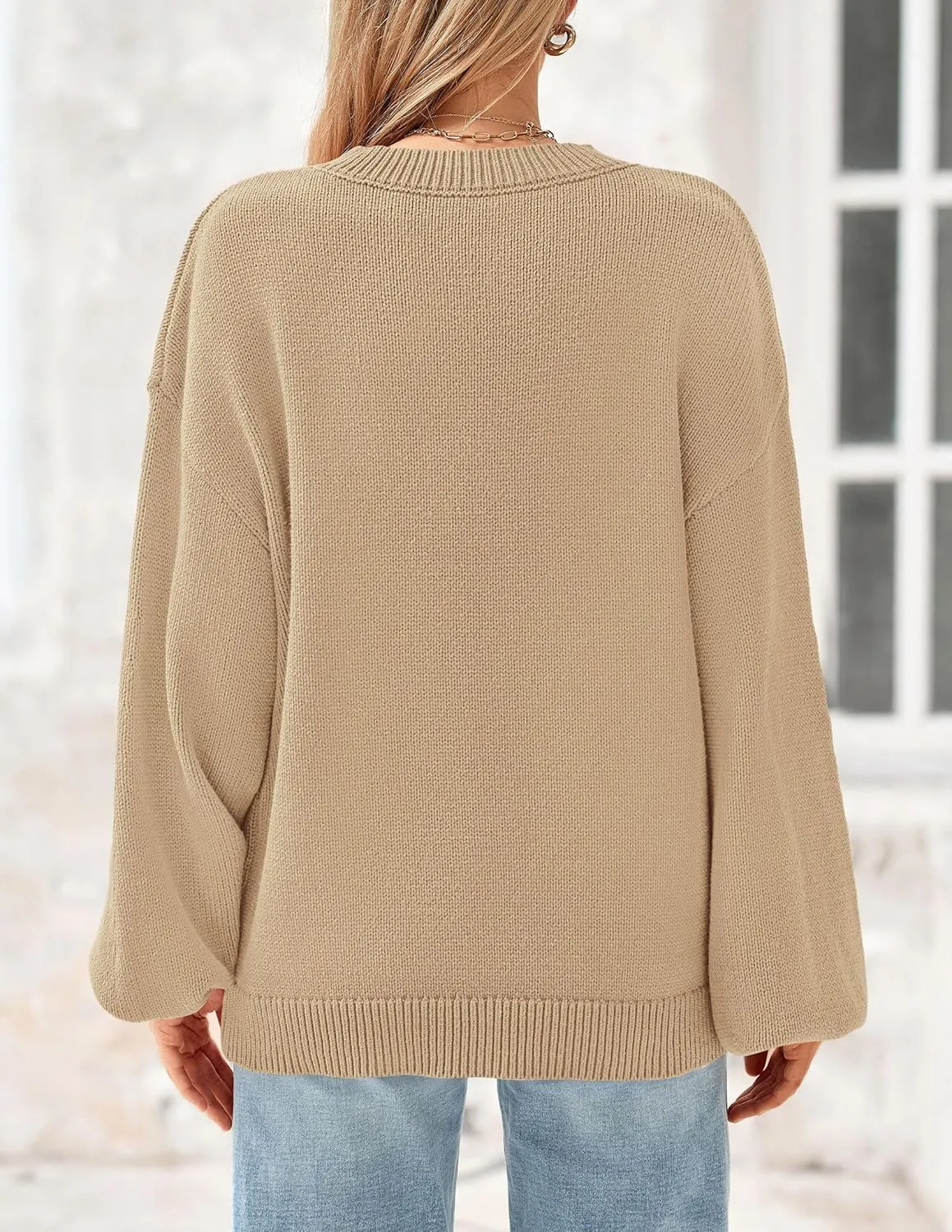 PRETTYGARDEN Women's 2024 Winter Chunky Knit Sweater Casual Long Lantern Sleeve Crewneck Pullover Jumper Tops