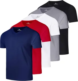 Real Essentials 5 Pack: Men's Mesh Quick Dry Short Sleeve V-Neck T-Shirt - Athletic Performance (Available in Big & Tall)