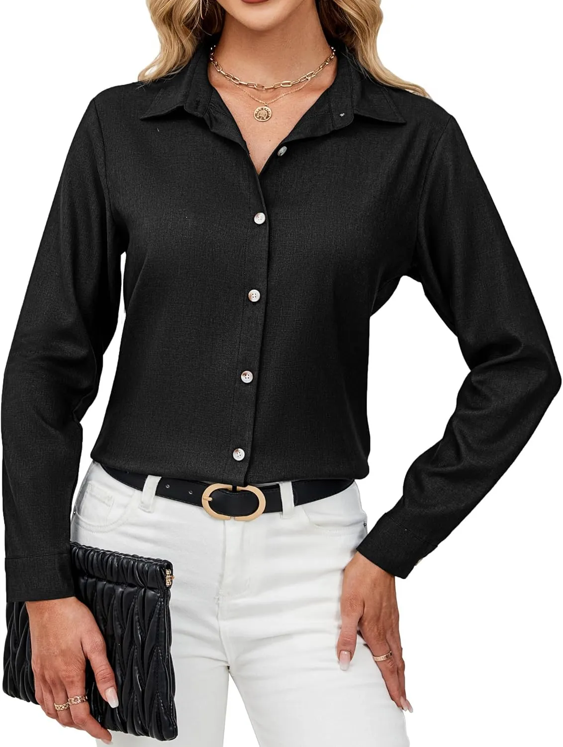 siliteelon Linen Shirts for Women Button Down Shirts Wrinkle Free Long Sleeve Dress Shirts Cotton Work Office Blouse Tops