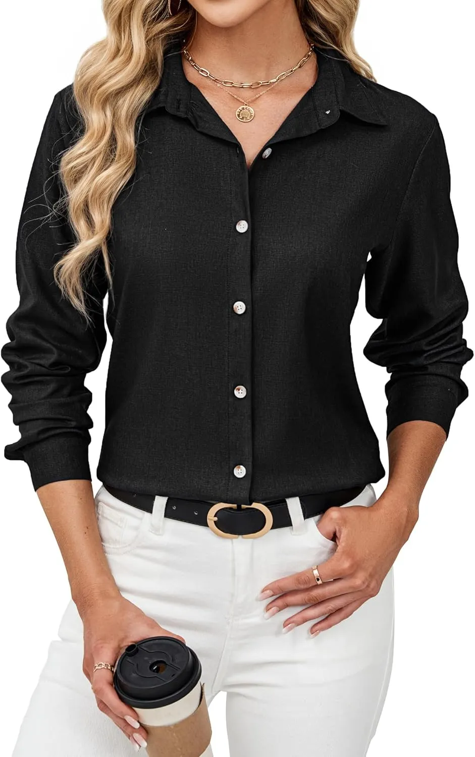 siliteelon Linen Shirts for Women Button Down Shirts Wrinkle Free Long Sleeve Dress Shirts Cotton Work Office Blouse Tops
